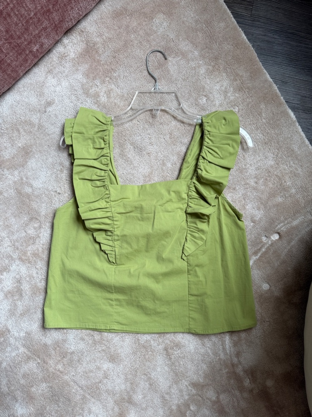 Deluc Lime Green Ruffle-Strap Square Neck Tank